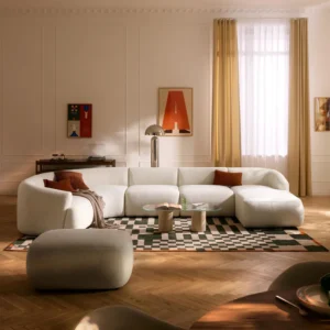 Modular XL bouclé sofa Sofia with rounded organic design, left-corner configuration, made in UAE