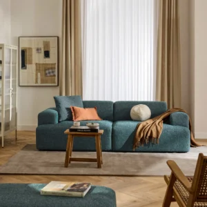 MELVA – Cloud-inspired 3-seater sofa with rounded edges, wide armrests, and deep seating. Crafted in the UAE with durable fabrics and FSC®-certified wood frame, it’s the ultimate lounge favorite for modern comfort.