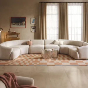 Modular XL sofa Sofia in off-white polyester fabric with rounded organic design.