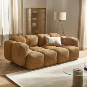 Modular 3-seater Tayla sofa in teddy bouclé with rounded bubble design, made in UAE.