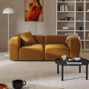 LENA modular velvet sofa, 3-seater, with extra-deep seat, flowing lines, and soft upholstery. Modern expandable design crafted in the UAE.