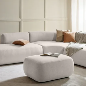 Sofia stool with rounded organic design, eco-certified upholstery, modular living room piece, made in UAE