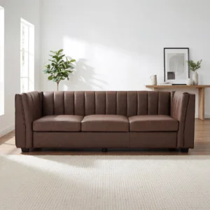 Allard Prestige 226 cm velvet sofa with tufted back, square arms, and solid wood legs in mocha finish