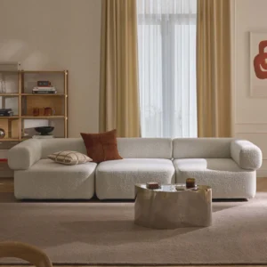 Anton – modular elegance redefined. Cozy bouclé fabric, brushed metal accents, and limitless configurations for the perfect living space.