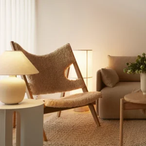 Sheepskin lounge chair by Ib Kofod-Larsen with oak frame, crafted in Sweden