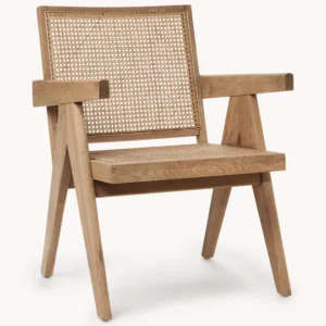 SISSI lounge chair featuring Viennese wickerwork, inspired by Pierre Jeanneret’s 1950s design, blending modern aesthetics with timeless craftsmanship.