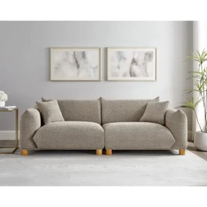 Solberg 227 cm Scandinavian boucle sofa with boxy silhouette and rubberwood legs