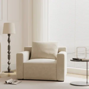 Suedette Armchair with soft velvety fabric and minimalist design, ideal for cozy corners or modern lounges