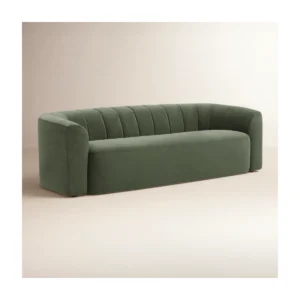 Modern Verona Curve Luxe 3-seater velvet sofa with curved silhouette, flared arms, and deep cushioned seating in a contemporary living room.