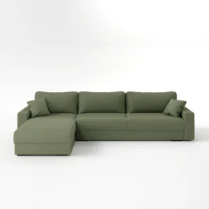 Livorno Fold-Out 4-Seater Sofa Bed with storage space, upholstered in velvet, melange, and bouclé, featuring modular sections