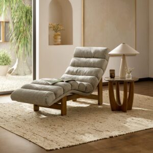 Japandi wood and marble side table, minimalist design with natural wood and marble accents