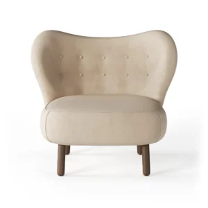 Kyoto Armchair with textured bouclé upholstery, minimalist frame, and graceful wooden legs, designed for warmth, comfort, and sophisticated style