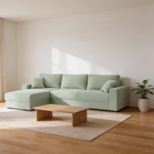 Livorno Fold-Out 3-Seater Sofa with storage space, modular sections, sleek low-profile silhouette, medium-firm seating, measuring 312 cm long, 185 cm deep, and 81 cm high.