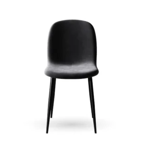 Soft velvet and terylene upholstered dining chair with steel legs, medium firmness, and a sleek modern silhouette
