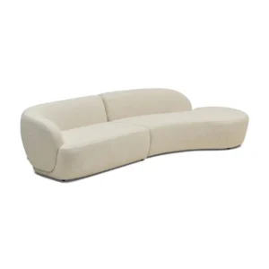 Modular sofa with left-hand chaise, upholstered in wool-cotton blend, featuring soft curves and connectors for versatile arrangement.