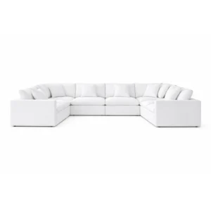Avis Feather Cloud U-Shaped Sofa with plush feather and foam cushions, deep seating, and a soft inviting silhouette styled for contemporary interiors.