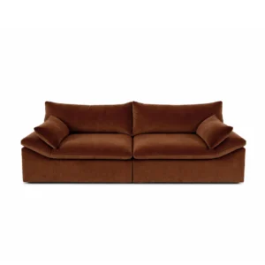 Demir Sofa with low, block-like silhouette and plush cushions, available in 2-, 3-, and 4-seater sizes, designed for contemporary interiors.