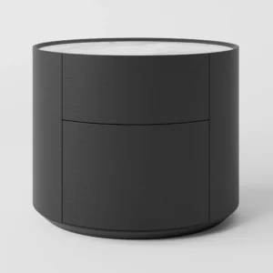 Modern Urban Bedside Table with a low-profile silhouette, clean lines, sintered stone tabletop, and wooden frame, designed to complement contemporary bedroom interiors