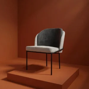 Urban Dining Chair with steel legs, velvet upholstery, and curved ergonomic backrest, styled in a modern dining setting