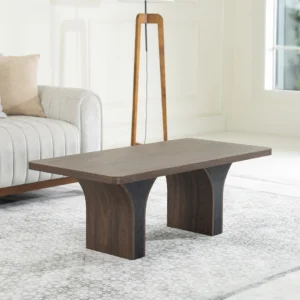 Walnut and Black Modern Rectangular Coffee Table